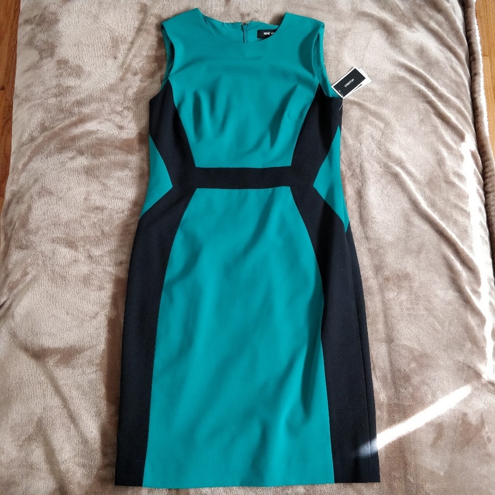 Nine West green black shift dress sz 4